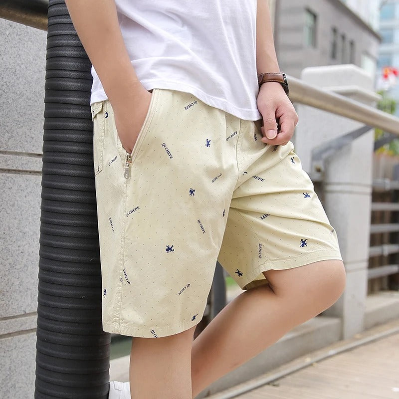 Balder - Trendy blauw-beige heren zwembroek met praktische ritszakken voor een stijlvolle strandlook