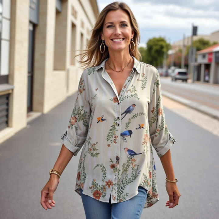 Exklusive langärmelige Damenbluse mit Blumenmuster - Vintage-Stil für einen einzigartigen und modischen Look