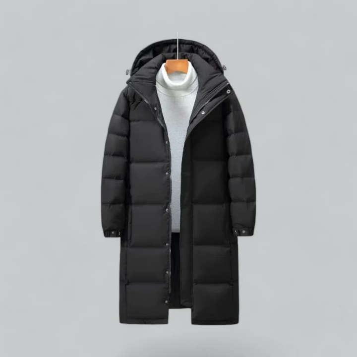 Eleganter Herren-Winterdaunenmantel mit langen Ärmeln und Kapuze für außergewöhnliche Wärme und einen modischen Look