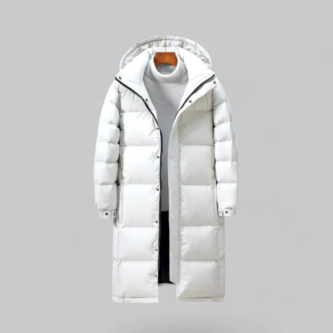 Eleganter Herren-Winterdaunenmantel mit langen Ärmeln und Kapuze für außergewöhnliche Wärme und einen modischen Look