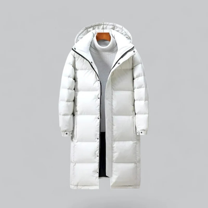 Eleganter Herren-Winterdaunenmantel mit langen Ärmeln und Kapuze für außergewöhnliche Wärme und einen modischen Look