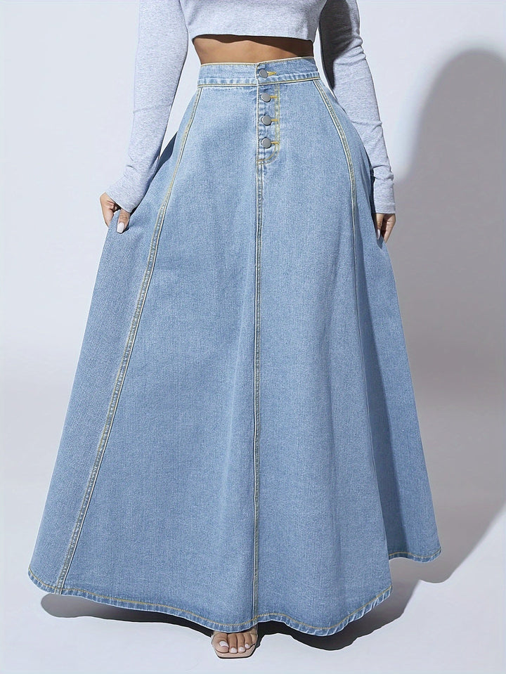 Chic Elegante Damen Maxi Spijkerrok met Vrouwelijke Uitlopende Pasvorm - Melina