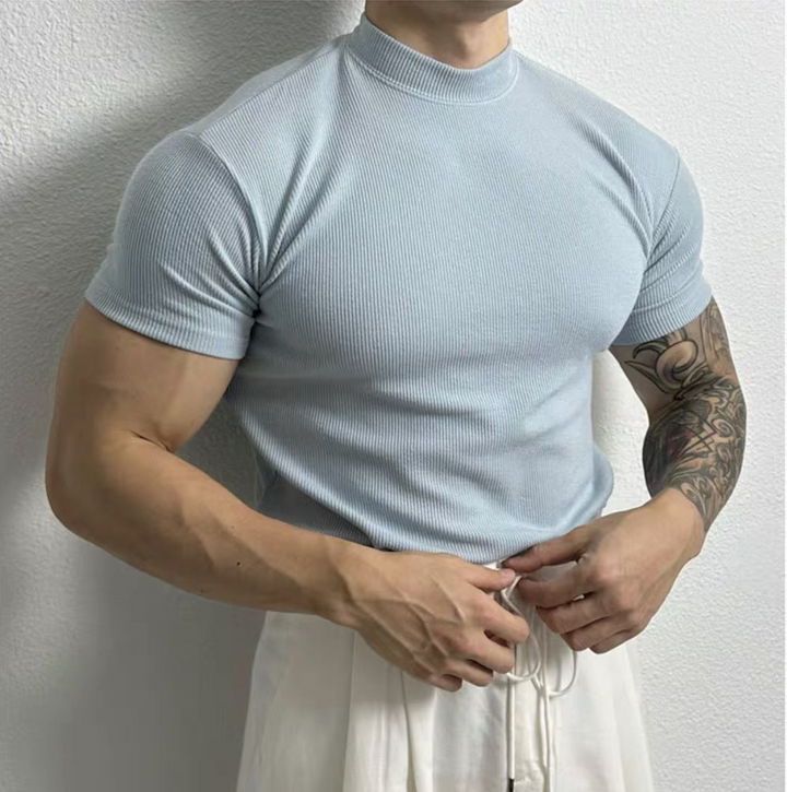 Heinrich | Modny prążkowany T-shirt z elegancką stójką dla swobodnego stylu