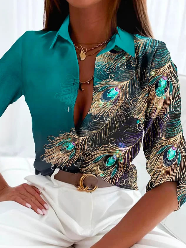 Elegante Damenbluse mit trendigem Federmuster - ein stilvoller und eleganter Look