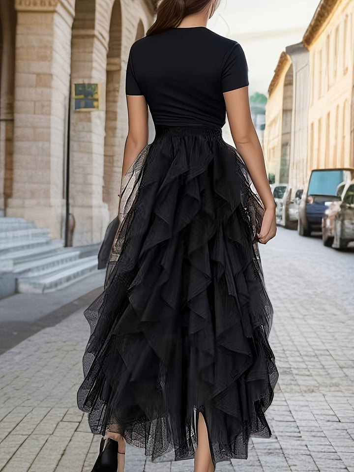 Elegante Damess Maxi Rok met Luxe Gelaagde Stijl in Extended Heather-Design