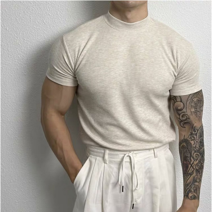 Heinrich | Modny prążkowany T-shirt z elegancką stójką dla swobodnego stylu