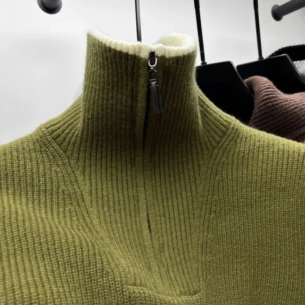 Stylowy damski sweter z golfem i zamkiem błyskawicznym – komfort i elegancja na co dzień