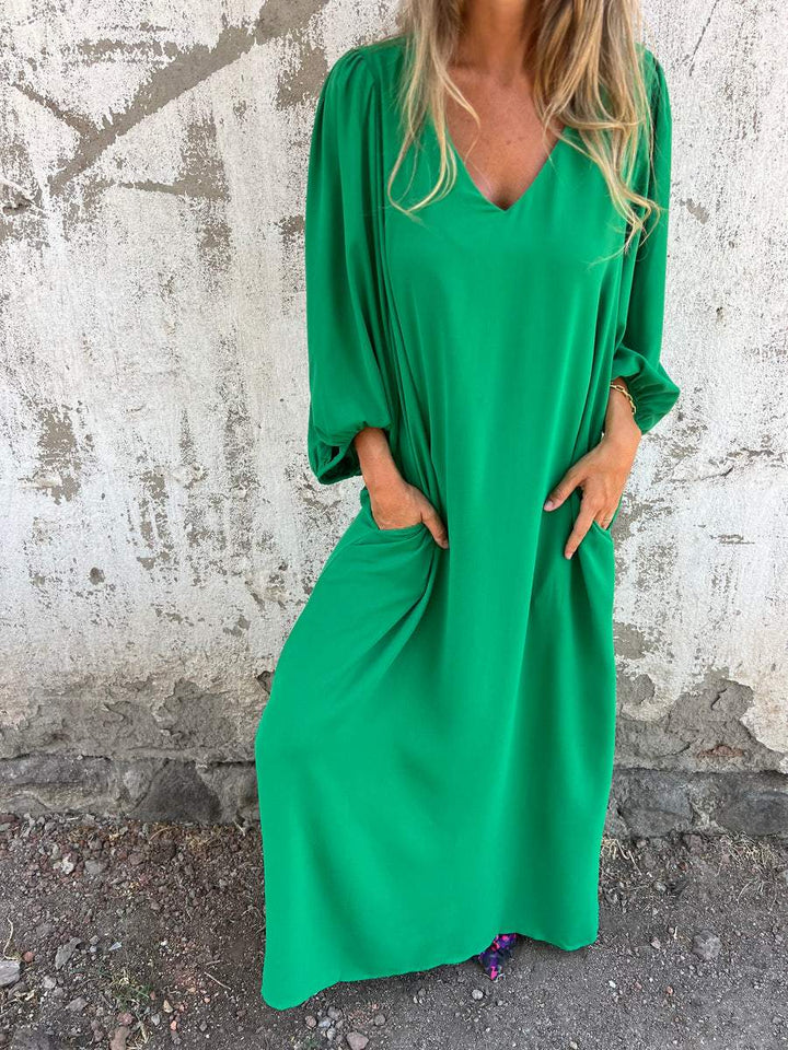 Elegantes Damen Maxikleid mit spitzem Ausschnitt - ein stilvoller und eleganter Look