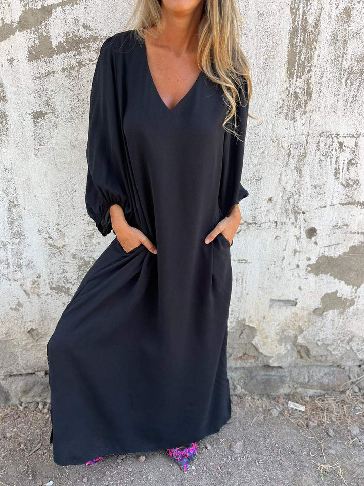 Elegantes Damen Maxikleid mit spitzem Ausschnitt - ein stilvoller und eleganter Look