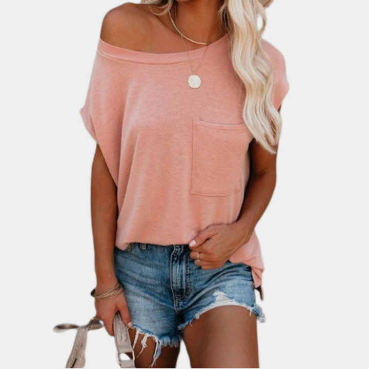 Elegantes kurzärmeliges Damen-T-Shirt mit funktioneller Brusttasche