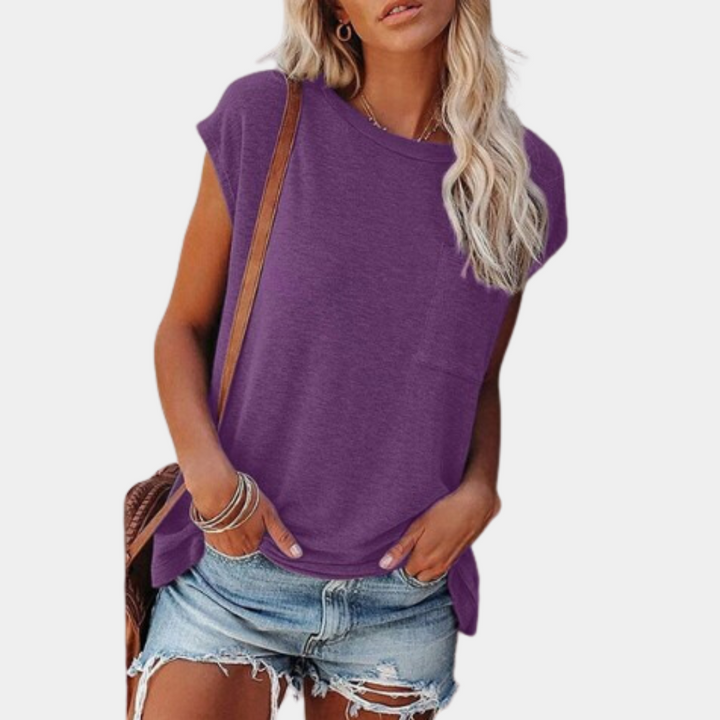 Elegantes kurzärmeliges Damen-T-Shirt mit funktioneller Brusttasche