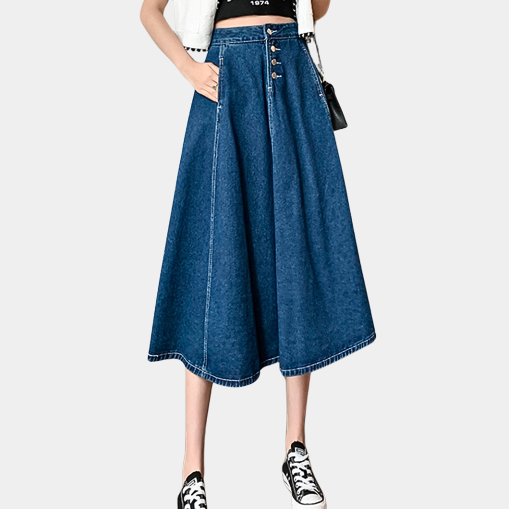 Chique lange denimrok voor dames - Chloe, klassieke stijl en maximaal draagcomfort