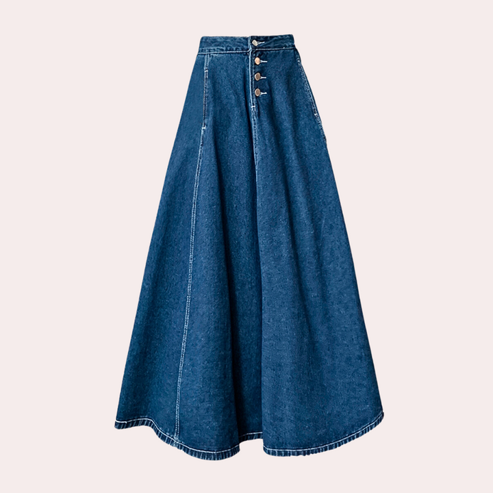 Chique lange denimrok voor dames - Chloe, klassieke stijl en maximaal draagcomfort