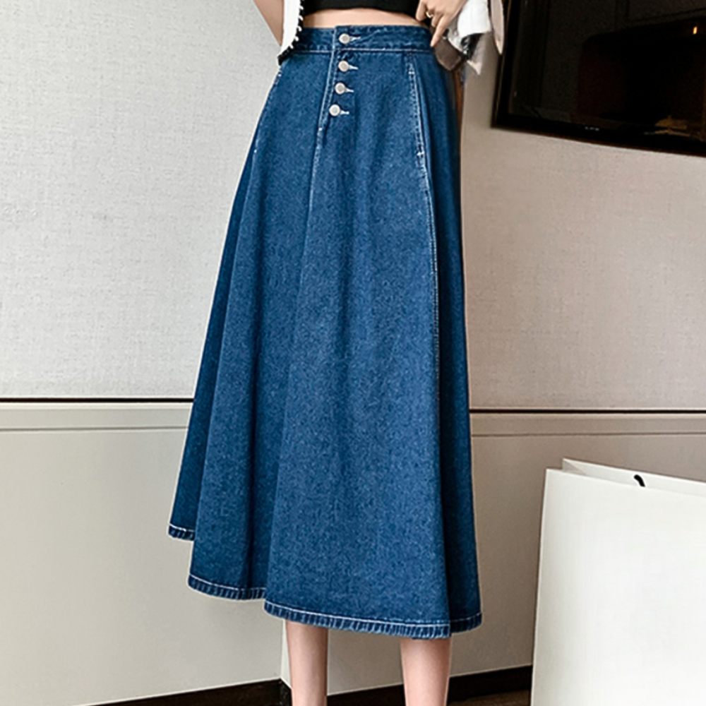 Chique lange denimrok voor dames - Chloe, klassieke stijl en maximaal draagcomfort