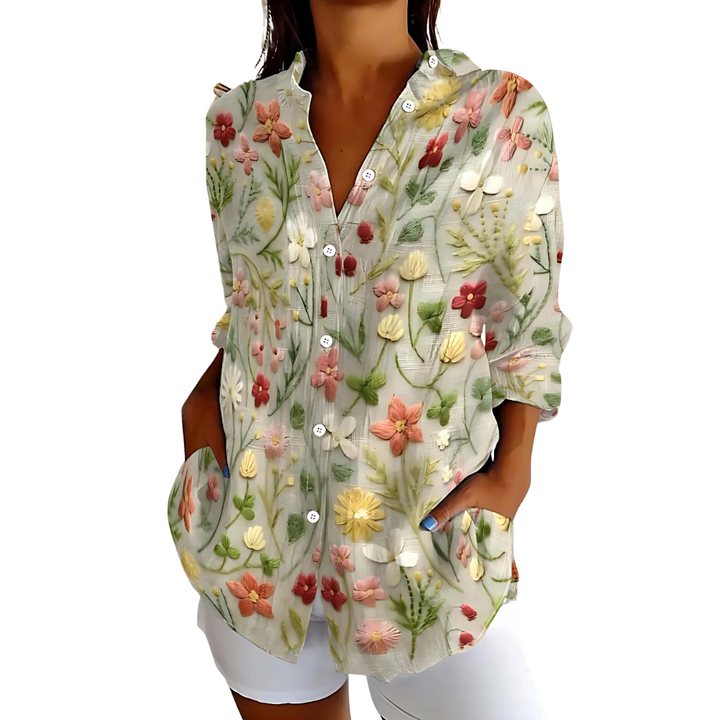 Modische Damenbluse aus Leinen mit eleganter Stickerei für einen modischen Look
