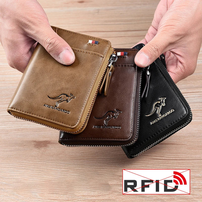 Elegante Herrengeldbörse mit RFID-Schutz, hergestellt aus luxuriösem Leder und mit einem sicheren Reißverschluss versehen