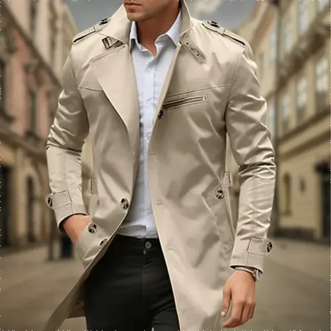 Eleganter wasserdichter Herren-Trench mit klassischem Zweireiher-Design