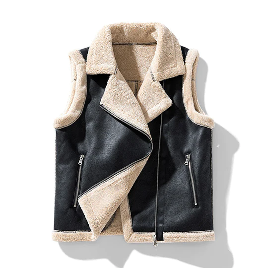 Stylische ärmellose Damenjacke mit elegantem Pelzbesatz