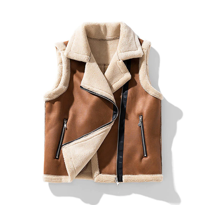 Stylische ärmellose Damenjacke mit elegantem Pelzbesatz