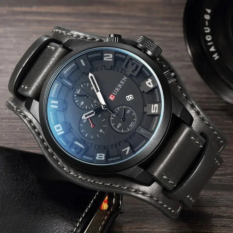 Stylowy męski skórzany zegarek z chronografem – idealny na każdą okazję