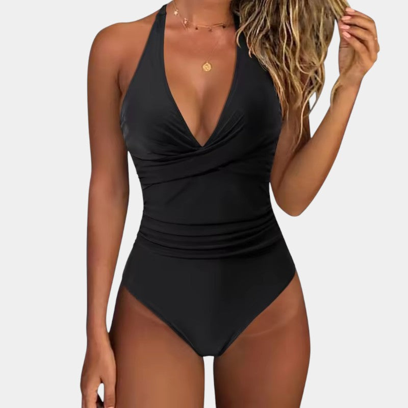 Lenie | Elegantes Halterbadpak mit leichtem tropischen Aufdruck für ein einzigartiges Zomerstijl
