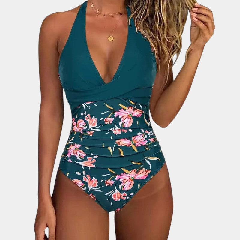 Lenie | Elegantes Halterbadpak mit leichtem tropischen Aufdruck für ein einzigartiges Zomerstijl
