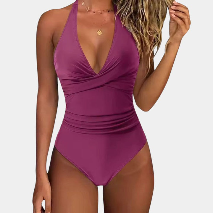 Lenie | Elegantes Halterbadpak mit leichtem tropischen Aufdruck für ein einzigartiges Zomerstijl