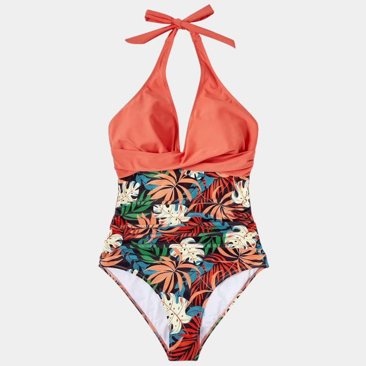 Lenie | Elegantes Halterbadpak mit leichtem tropischen Aufdruck für ein einzigartiges Zomerstijl