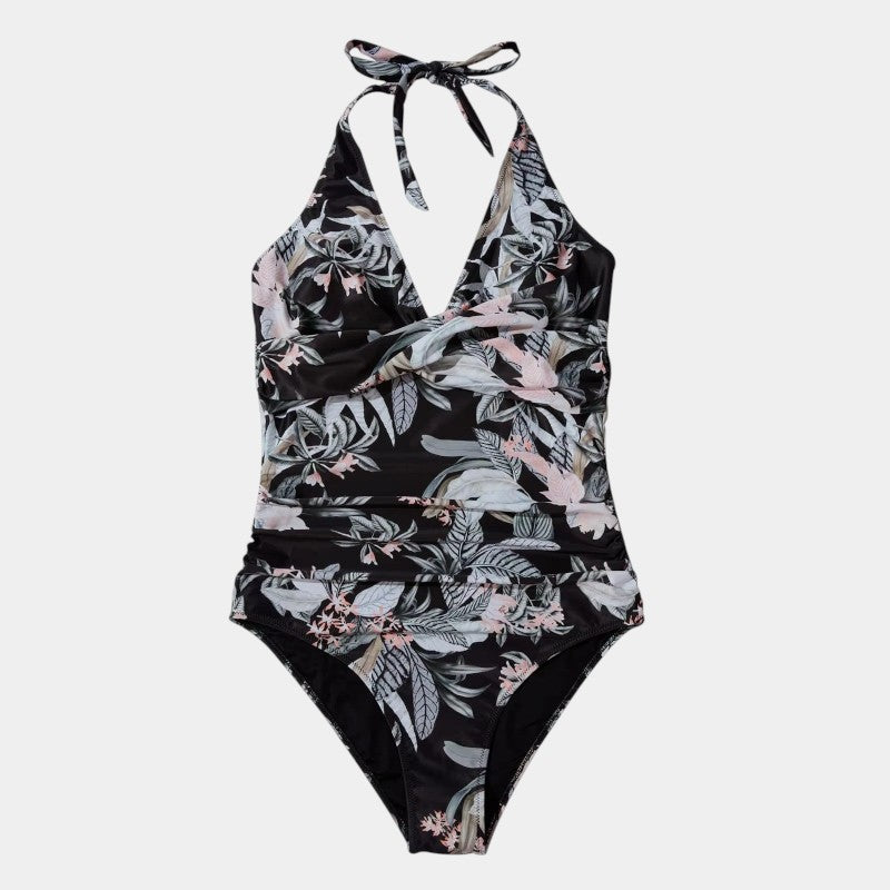 Lenie | Elegantes Halterbadpak mit leichtem tropischen Aufdruck für ein einzigartiges Zomerstijl