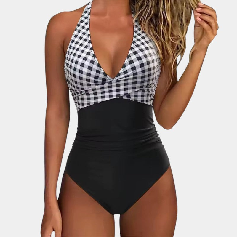Lenie | Elegantes Halterbadpak mit leichtem tropischen Aufdruck für ein einzigartiges Zomerstijl