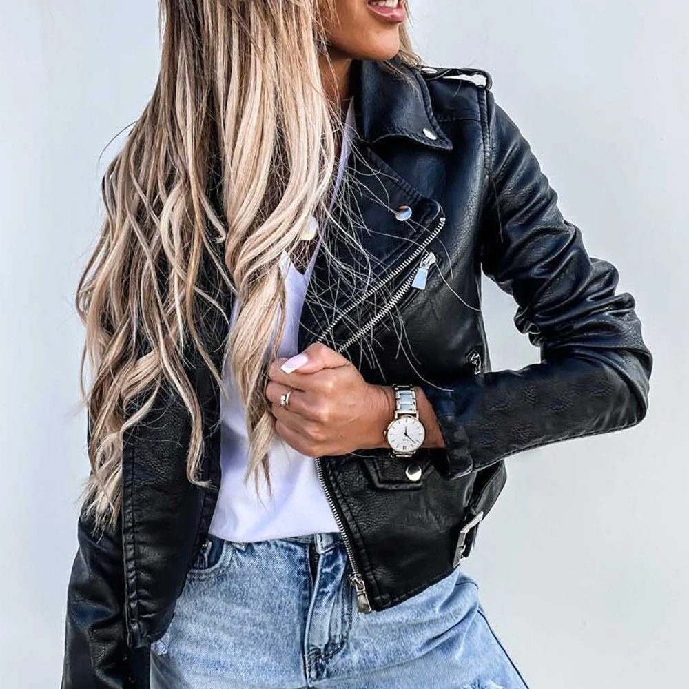 Modna damska kurtka biker z klapami – styl i elegancja dla kobiet