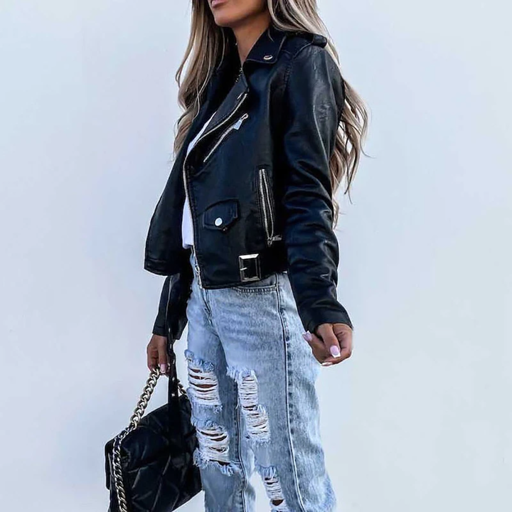 Modna damska kurtka biker z klapami – styl i elegancja dla kobiet