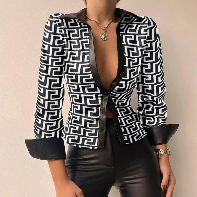 Modisches Damenhemd mit langen Ärmeln und schmaler Passform mit elegantem Button-down-Verschluss