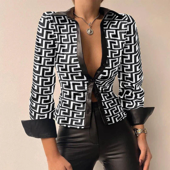 Modisches Damenhemd mit langen Ärmeln und schmaler Passform mit elegantem Button-down-Verschluss