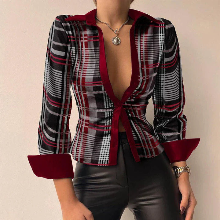 Modisches Damenhemd mit langen Ärmeln und schmaler Passform mit elegantem Button-down-Verschluss