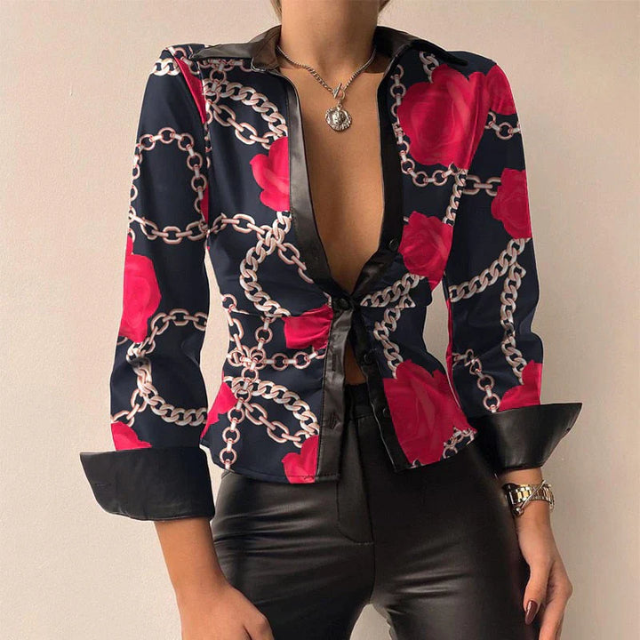 Modisches Damenhemd mit langen Ärmeln und schmaler Passform mit elegantem Button-down-Verschluss