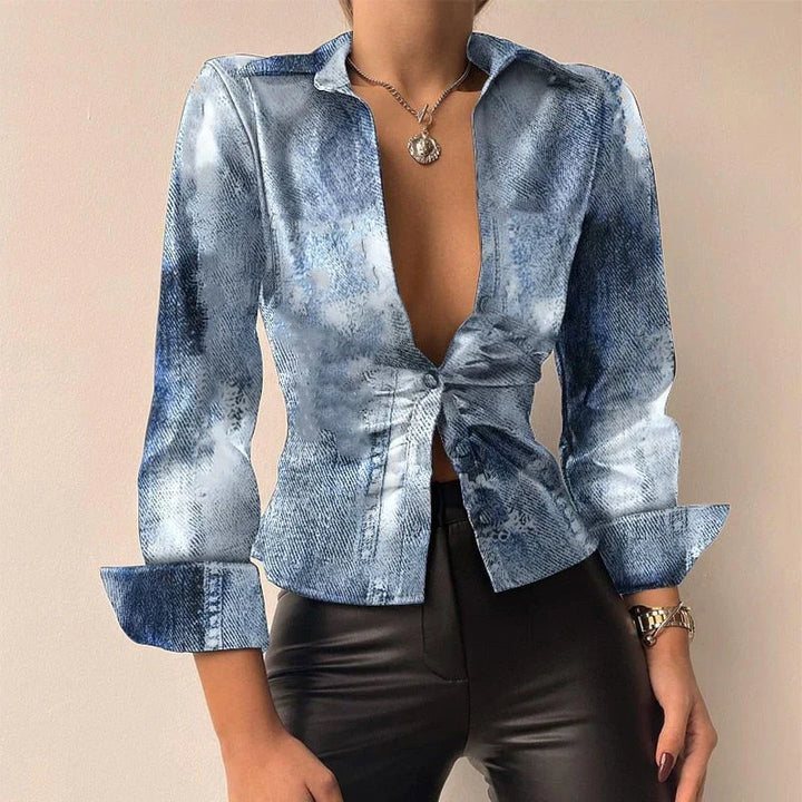 Modisches Damenhemd mit langen Ärmeln und schmaler Passform mit elegantem Button-down-Verschluss