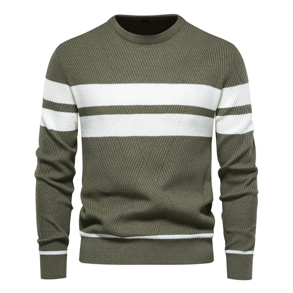 Modischer gestreifter Herren-Rundhalspullover - ein modernes und elegantes Alltags-Accessoire