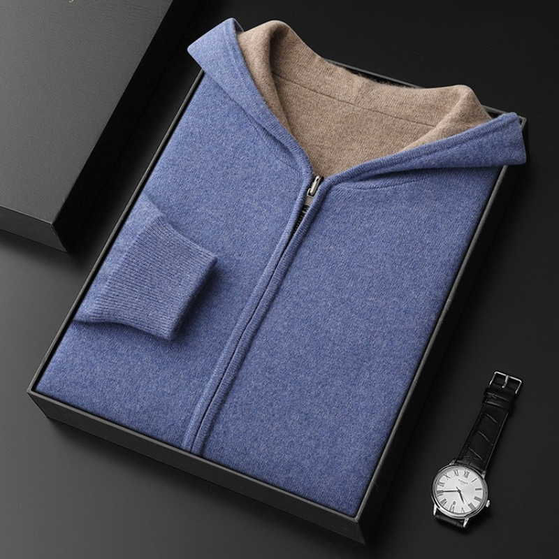 Exklusive Herren-Kapuzenjacke aus weicher Kaschmirwolle mit Reißverschluss - das Nonplusultra in Premium-Qualität