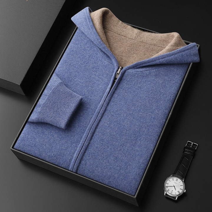 Exklusive Herren-Kapuzenjacke aus weicher Kaschmirwolle mit Reißverschluss - das Nonplusultra in Premium-Qualität