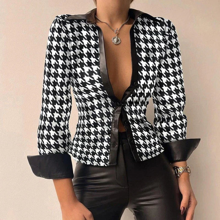 Modisches Damenhemd mit langen Ärmeln und schmaler Passform mit elegantem Button-down-Verschluss