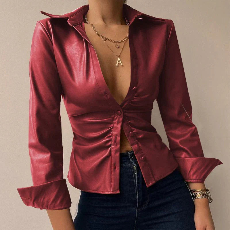 Modisches Damenhemd mit langen Ärmeln und schmaler Passform mit elegantem Button-down-Verschluss