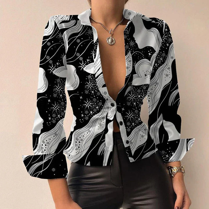 Modisches Damenhemd mit langen Ärmeln und schmaler Passform mit elegantem Button-down-Verschluss