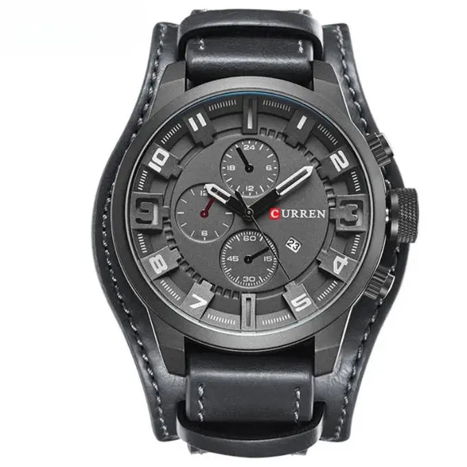 Stylowy męski skórzany zegarek z chronografem – idealny na każdą okazję