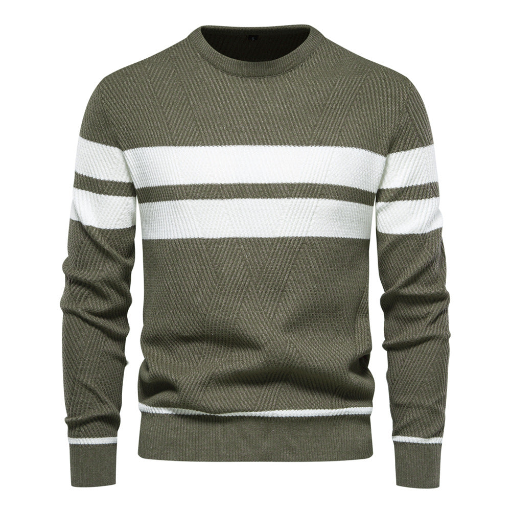 Modischer gestreifter Herren-Rundhalspullover - ein modernes und elegantes Alltags-Accessoire