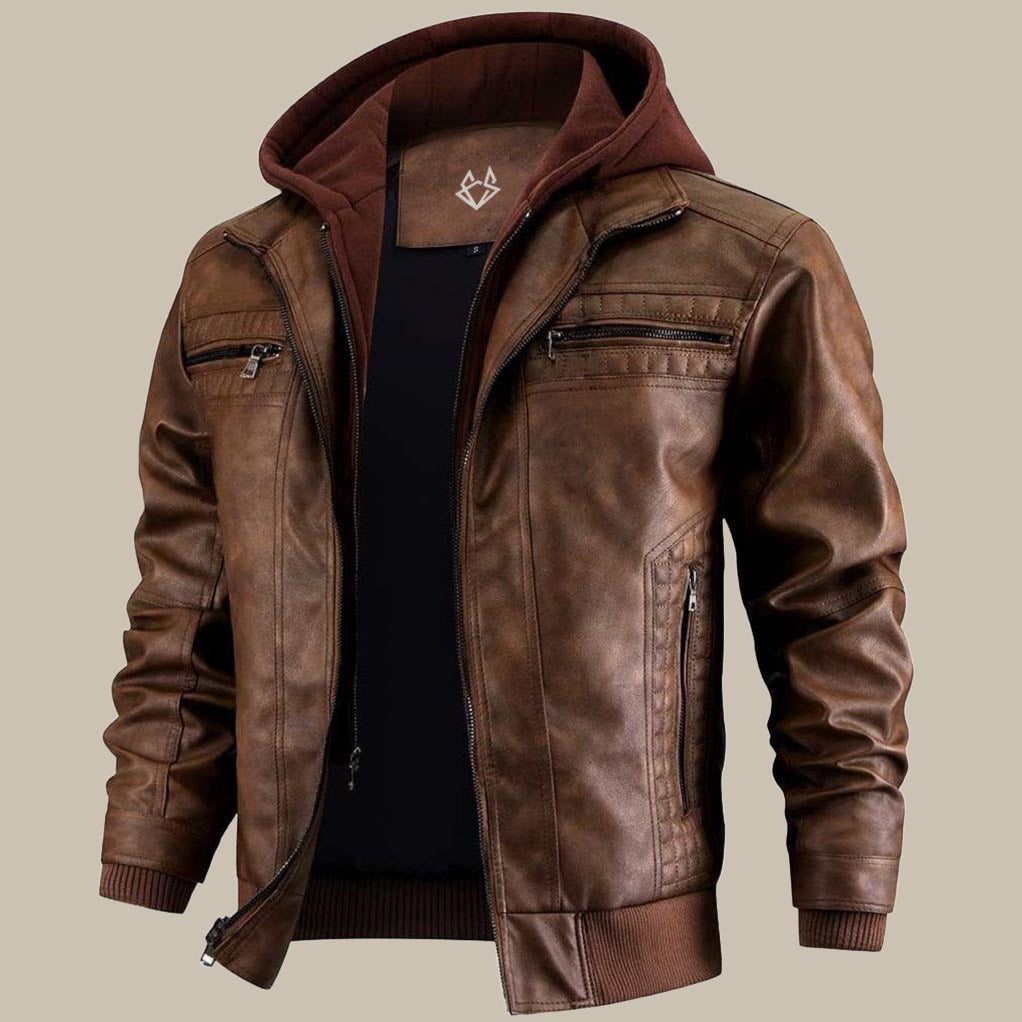 Hochwertige Herren-Bikerjacke mit Kapuze - eleganter und moderner Lederstil für einen einzigartigen Look
