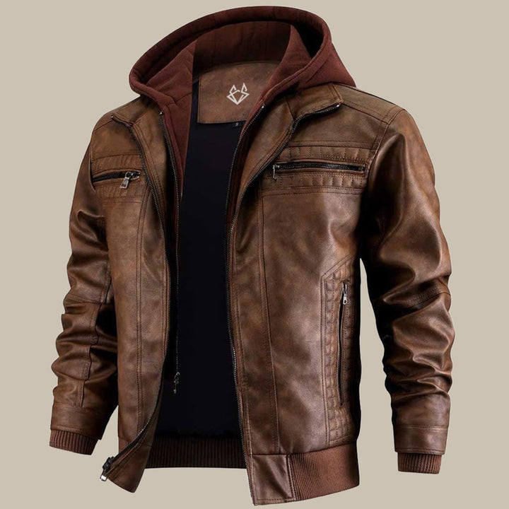 Hochwertige Herren-Bikerjacke mit Kapuze - eleganter und moderner Lederstil für einen einzigartigen Look