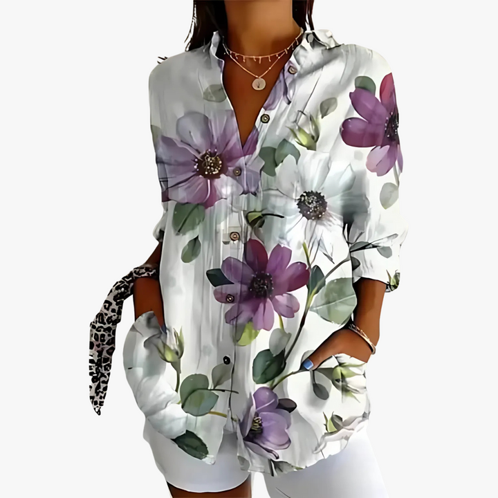 Modische Damenbluse aus Leinen mit eleganter Stickerei für einen modischen Look
