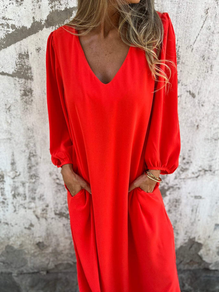 Elegantes Damen Maxikleid mit spitzem Ausschnitt - ein stilvoller und eleganter Look