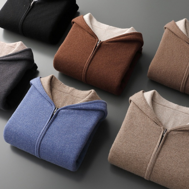 Exklusive Herren-Kapuzenjacke aus weicher Kaschmirwolle mit Reißverschluss - das Nonplusultra in Premium-Qualität